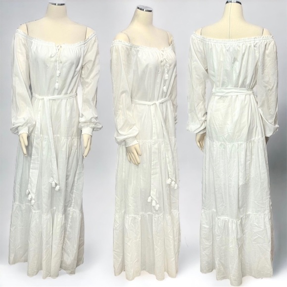 HALE Bob Honor Solid Tie Belt On or Off Shoulder Maxi Dress Beach Cover Up New - Picture 7 of 8